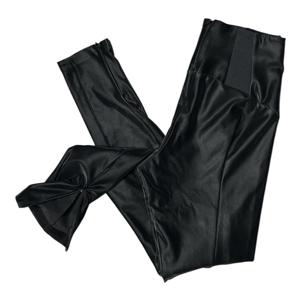 GUESS JET BLACK HIGH WAIST FAUX LEATHER SEAMED ZIPPER LEG LEGGINGS **NWT** - Picture 11 of 14